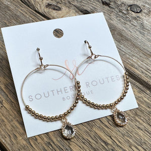 Teardrop Rhinestone Beaded Circle Earrings | Clear