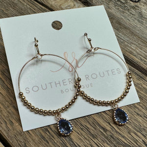 Teardrop Rhinestone Beaded Circle Earrings | Light Blue