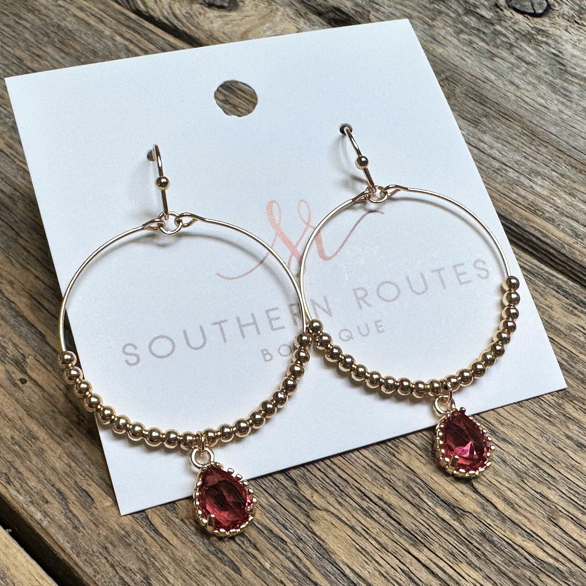 Teardrop Rhinestone Beaded Circle Earrings | Fuchsia