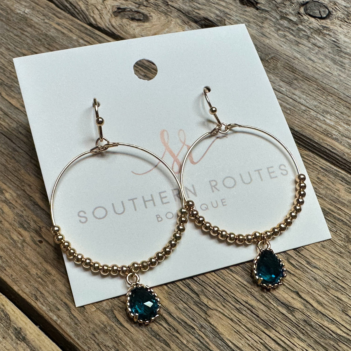 Teardrop Rhinestone Beaded Circle Earrings | Turquoise