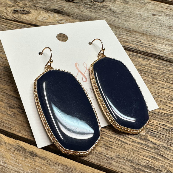 Glossy Oval Drop Earrings | Navy