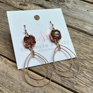 Layered Rhineston Teardrop Earrings | Rose Gold