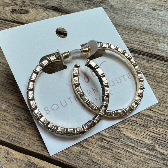 Rhinestone Studded Hoop Earrings | Blue Diamond