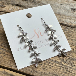 Crystal Elegant Leaf Earrings | Silver/Clear