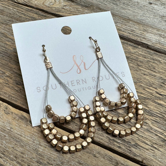 Triple Bead Wire Teardrop Earrings | Silver/Gold