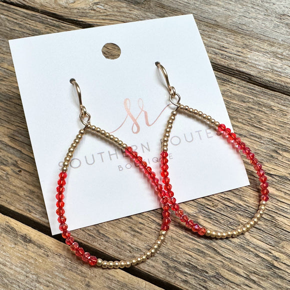 Beaded Teardrop Earrings | Red