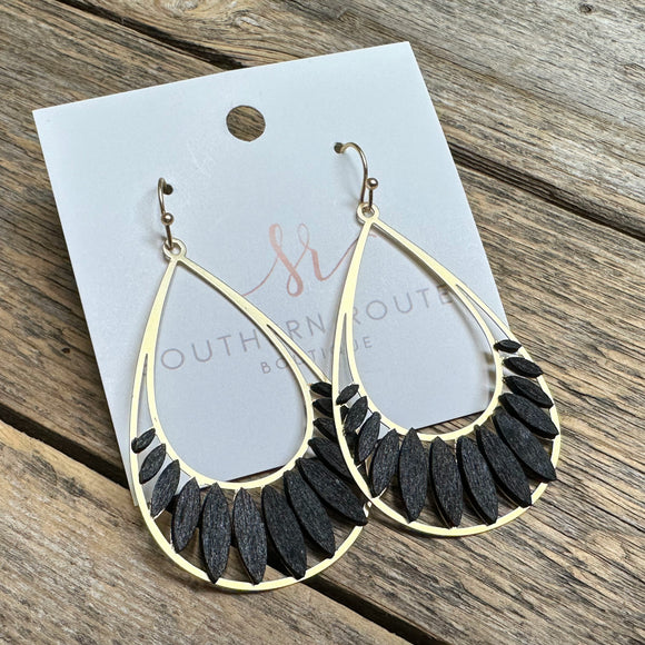 Wood Accent Teardrop Earrings | Black