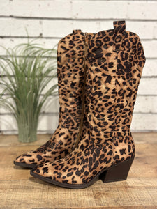 Leopard Pointed Toe Western Boots