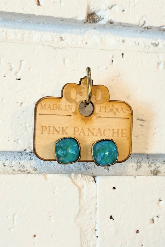 Turquoise Crystal | 12mm Bronze Studs | Pink Panache