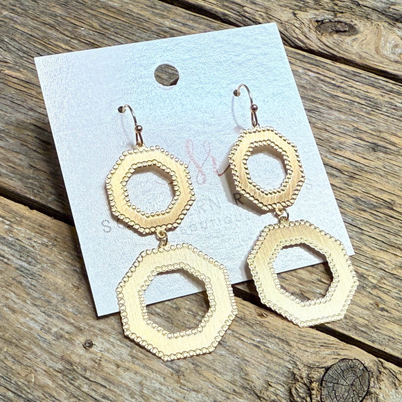 Double Hexagon Thin Earrings | Satin Gold