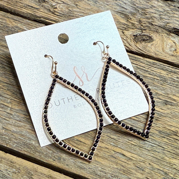 Black Crystal Dangle Earrings | Gold