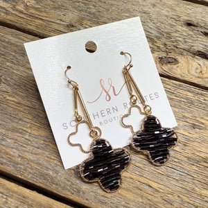 Black Beaded Double Quatrefoil Earrings | Gold