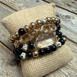 Stretchy Beaded Bracelet Set | Black Gold Chain Link