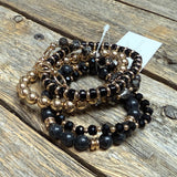 Stretchy Beaded Bracelet Set | Black Gold Chain Mix