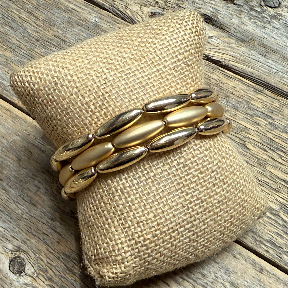 Stretchy Beaded Bracelet Set | Satin/Shiny Gold