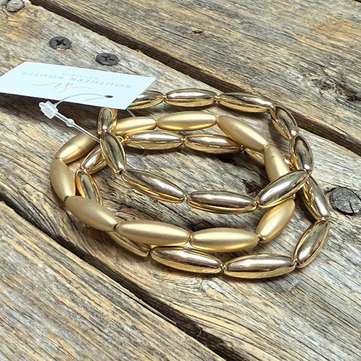 Stretchy Beaded Bracelet Set | Satin/Shiny Gold