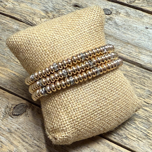 Stretchy Beaded Bracelet Set | Gold/Crystal Accent