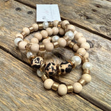 Stretchy Beaded Bracelet Set | Cream Leopard