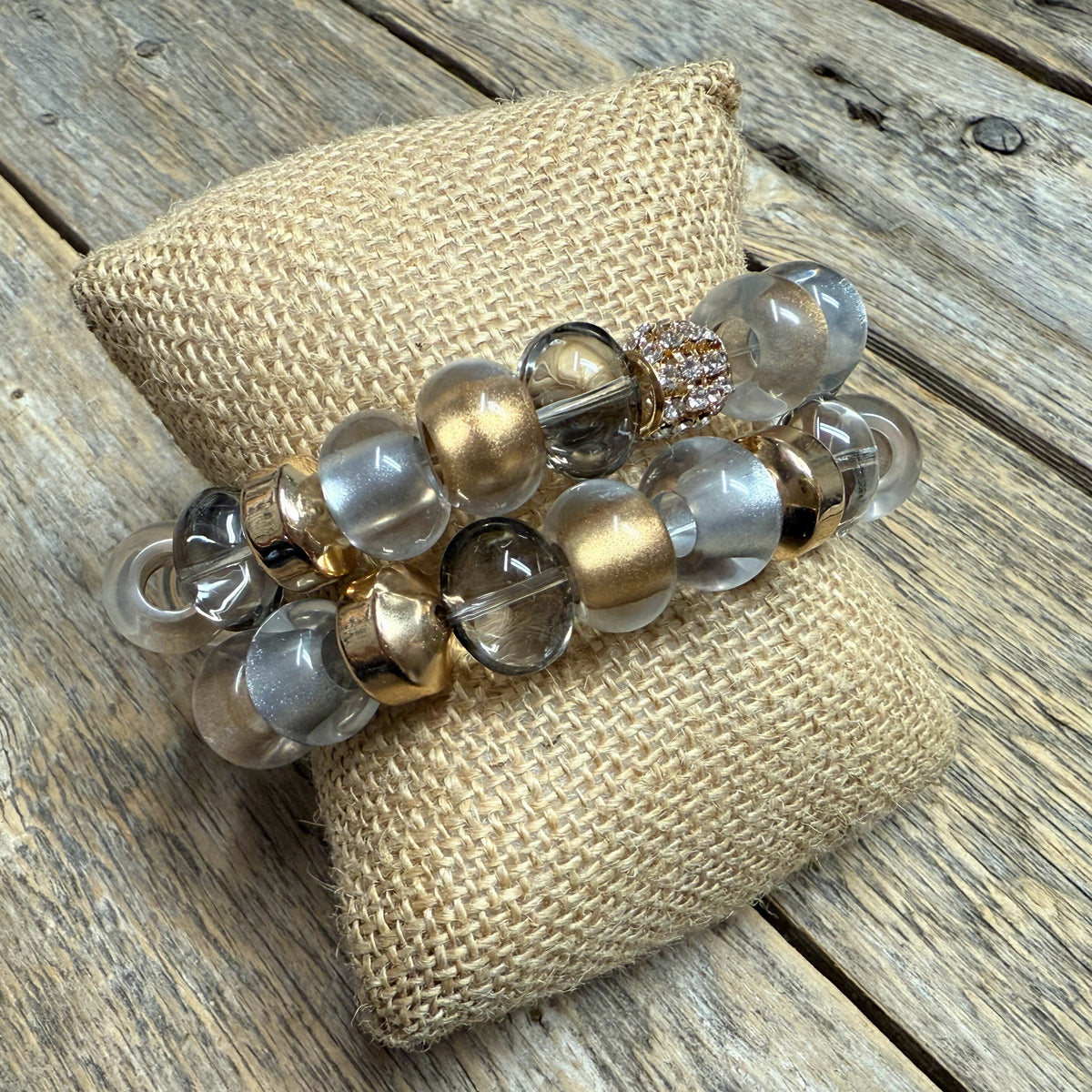 Stretchy Beaded Bracelet Set | Chunky Silver Gold Crystal
