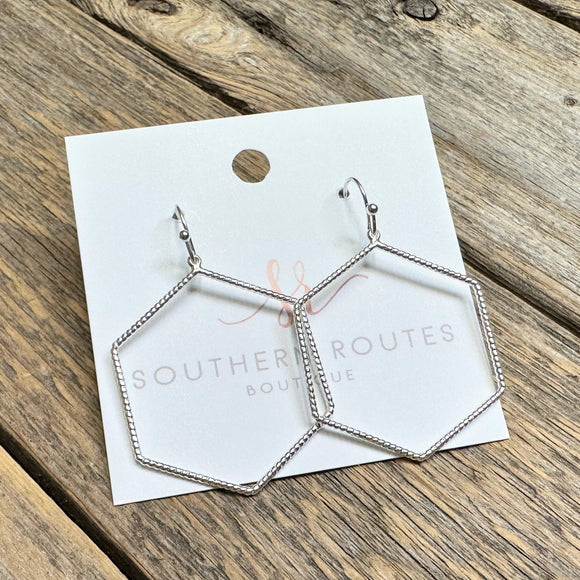 Simple Hexagon Earrings | Silver