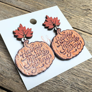 Happy Thanksgiving Wood Earrings