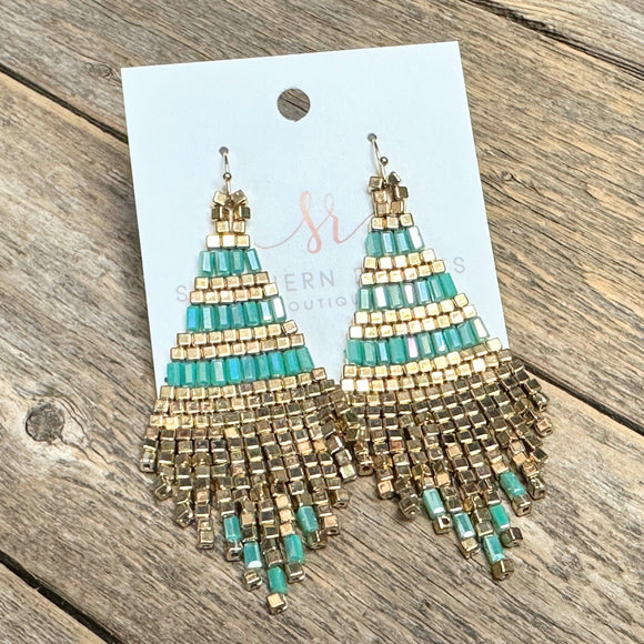 Bead+Gold Dangle Earrings | Turquoise