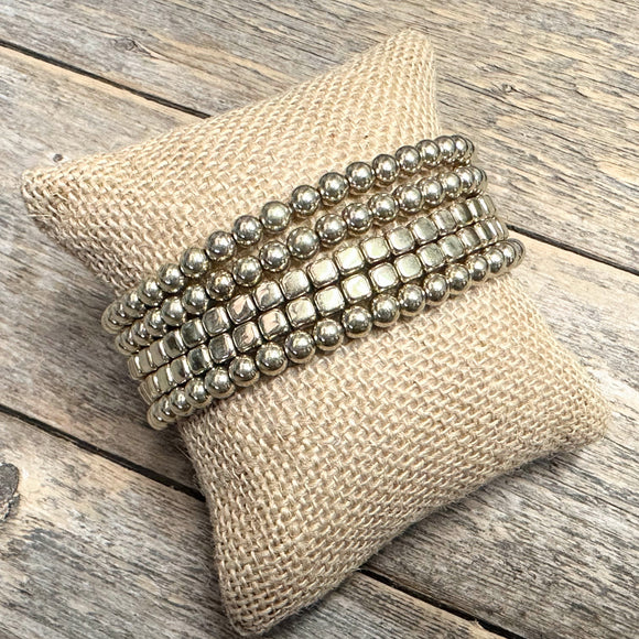 Beaded Stretch Bracelet Set | Gold