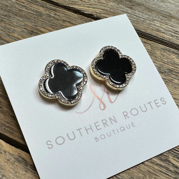 Large Clover Stud Earrings | Black