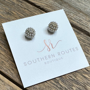 Pave Stud Earrings | Silver