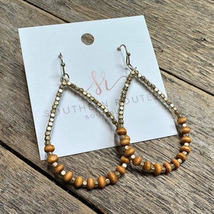 Wood Beaded Teardrop Earrings | Brown