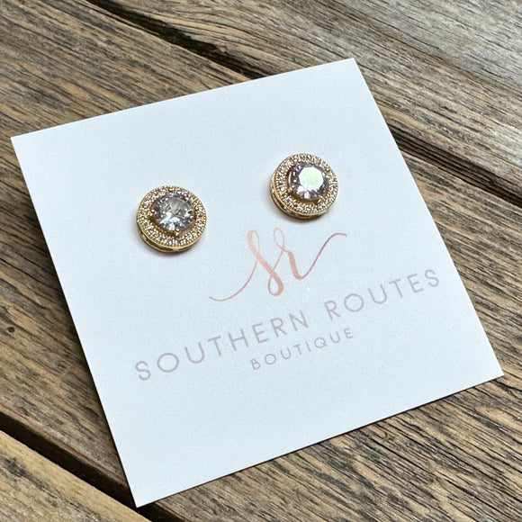 Pave Crystal Stud Earrings | Gold