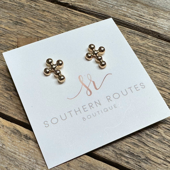 Bubble Cross Stud Earrings | Gold