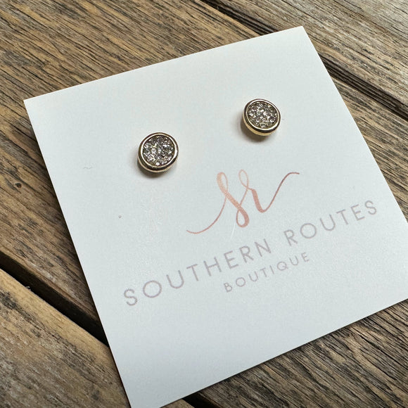 Rhinestone Stud Earrings | Gold