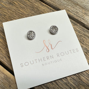 Rhinestone Stud Earrings | Silver