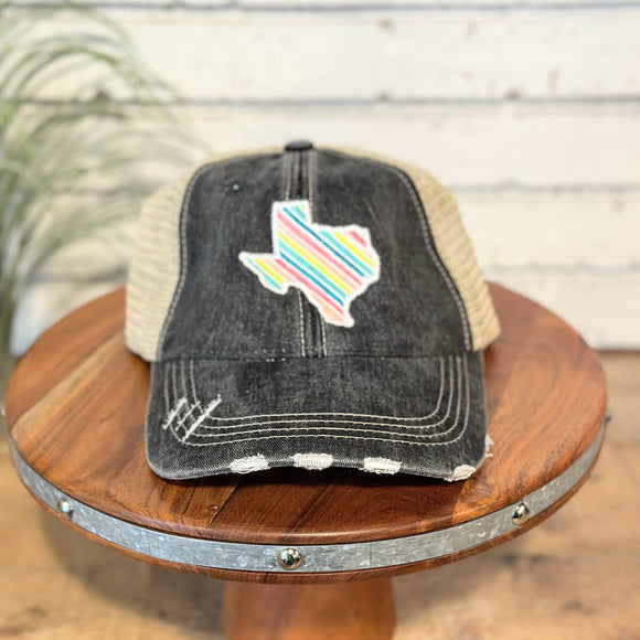 Texas Rainbow Stripe Embroidered Cap | Black