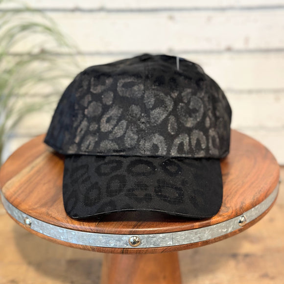 Satin Leopard Ponytail Cap | Black