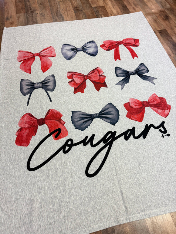 Ribbon Bow Cougars Sweatshirt Blanket | Ash Grey