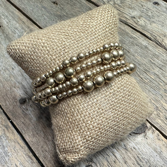 Beaded Stretch Bracelet Set | Gold