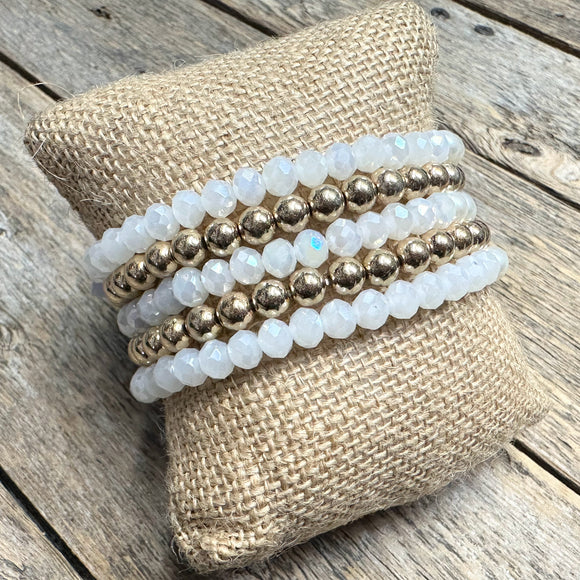 Beaded Stretch Bracelet Set | White+Pearl