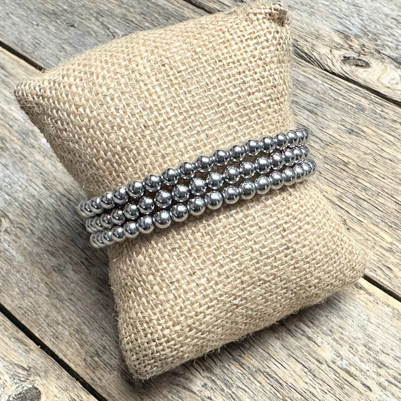 Beaded Stretch Bracelet Set | Silver