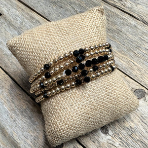 Beaded Stretch Bracelet Set | Black+Gold