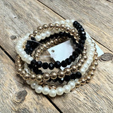 Beaded Stretch Bracelet Set | Black+Pearl