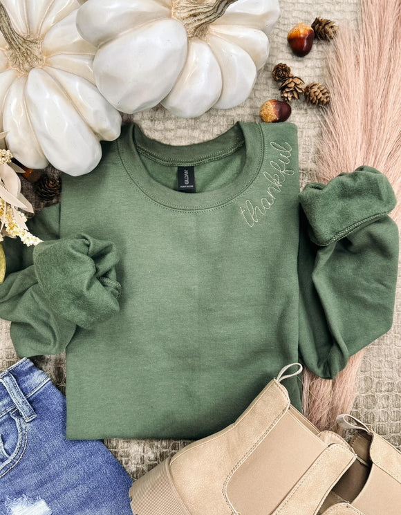 Thankful Embroidered Sweatshirt | Green