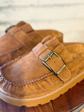 Ruffle Edge Moccasin Slide | Tan