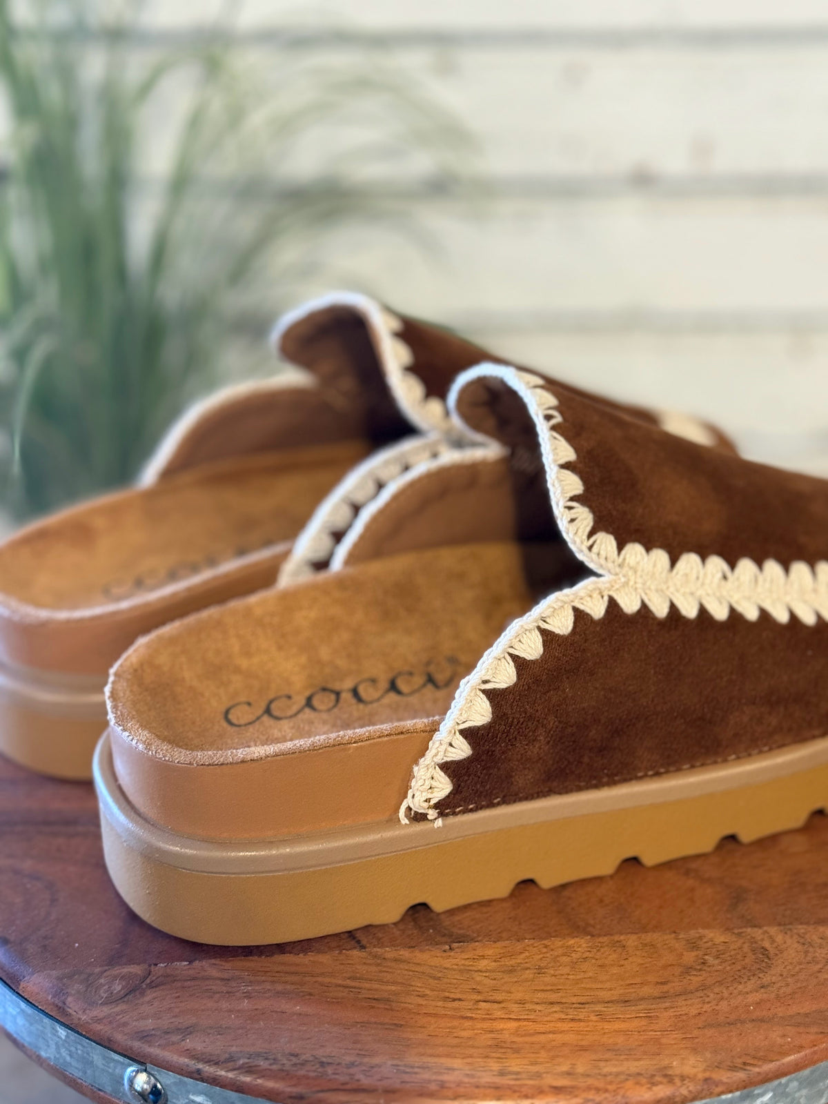 Crochet Stitch Moccasin Slide | Tan