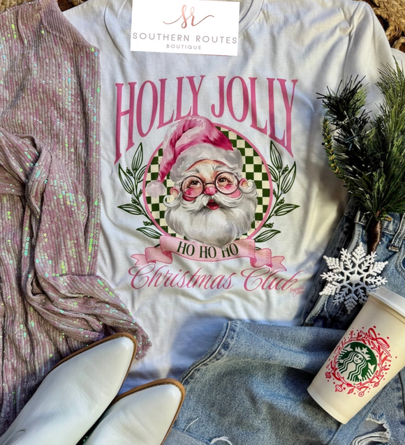 Holly Jolly Bedazzled Crystal Christmas Club Tee | White