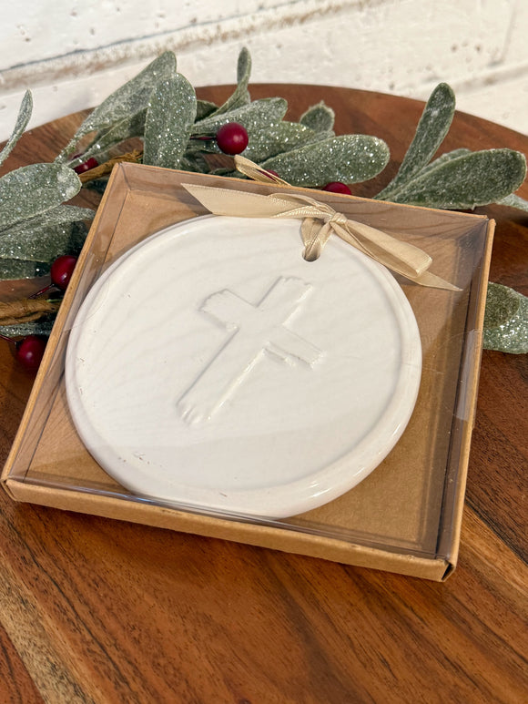 Cross Embossed | Ceramic Boxed Ornament