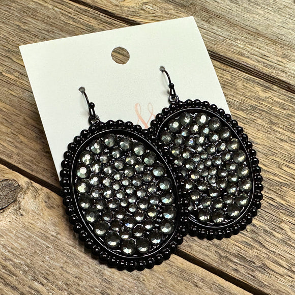 Rhinestone Oval Western Earrings | Black/Smoke