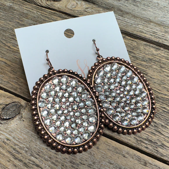 Rhinestone Oval Western Earrings | Copper/Clear