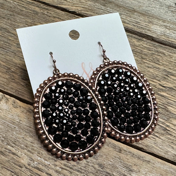 Rhinestone Oval Western Earrings | Copper/Black